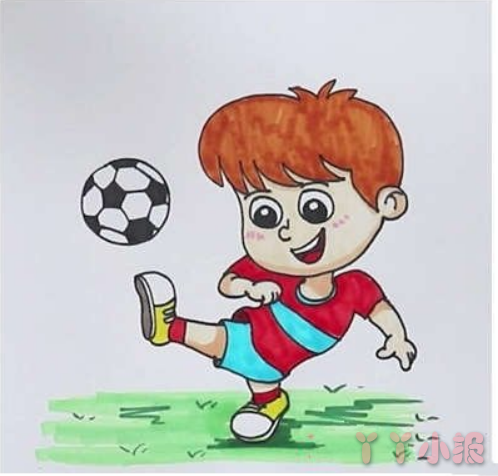 怎么画踢足球小男孩简笔画带步骤简单又好看涂色
