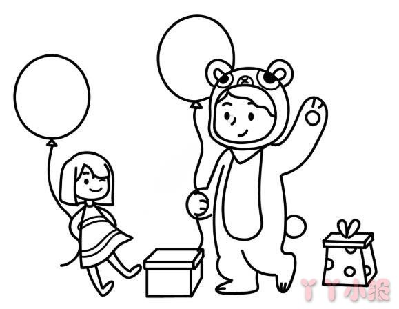 父亲节和父亲一起玩气球的简笔画怎么画带步骤简单又好看