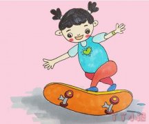 玩滑板的小女孩的简笔画怎么画带步骤简单又好看