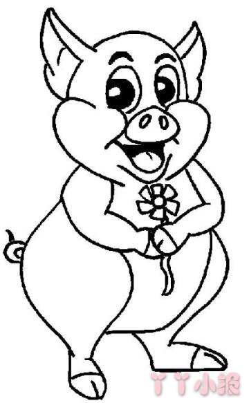 怎么画拿着花的小猪简笔画带步骤简单又好看涂色