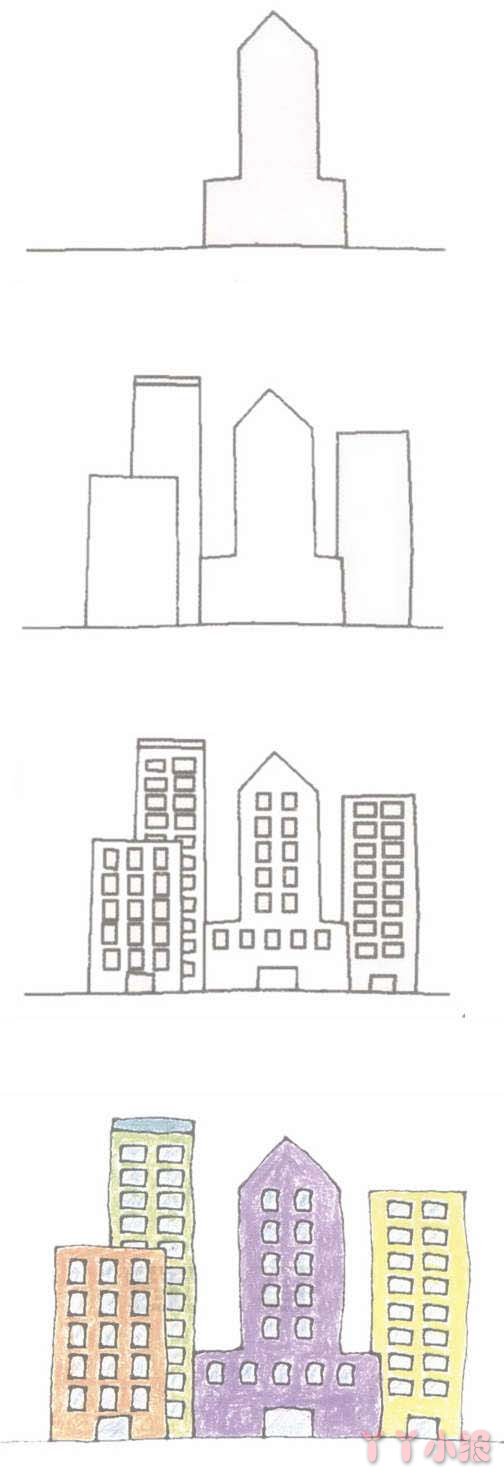 一步一步绘画高楼大厦的简笔画简单好看