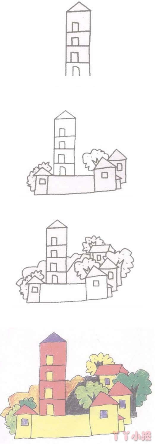 村庄房屋的简笔画怎么画带步骤简单又好看