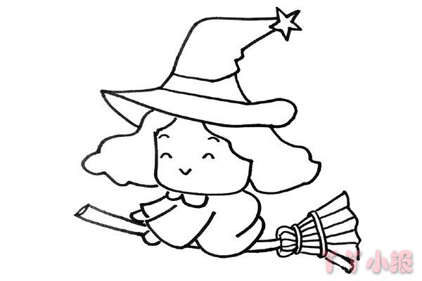 怎么画骑扫帚的小魔女简笔画带步骤简单又好看涂色