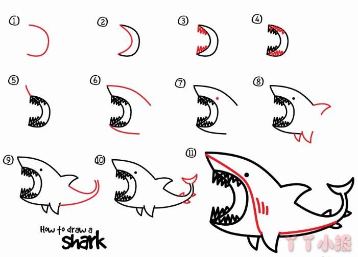 儿童大鲨鱼的简笔画怎么画带步骤简单又好看