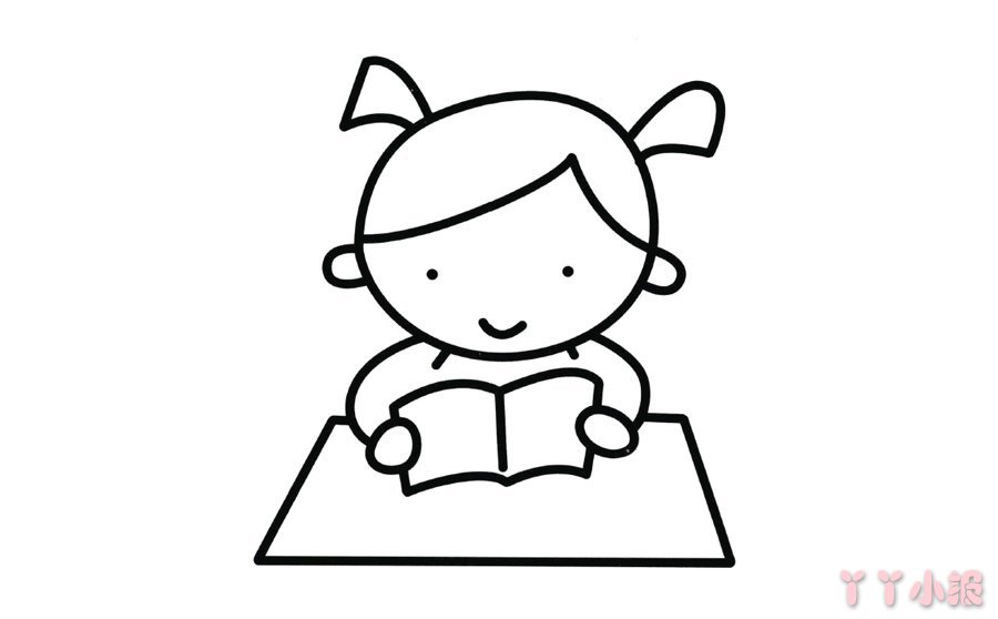 怎么画读书的小女孩简笔画带步骤简单又好看涂色