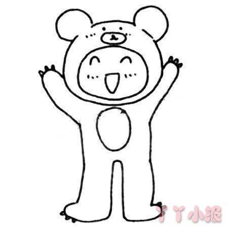 怎么画穿熊熊服装的小男孩简笔画带步骤简单又好看涂色