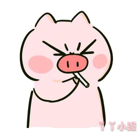 怎么画抽烟的小猪简笔画带步骤简单又可爱涂色