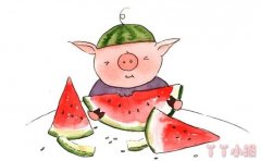 怎么画吃玉米的小猪简笔画带步骤简单又可爱涂色