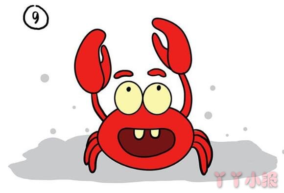 怎么画红色螃蟹简笔画带步骤简单又好看涂色