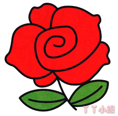 怎么画一朵红色玫瑰花简笔画带步骤简单又好看涂色