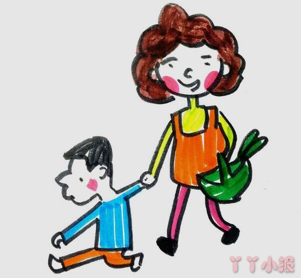 简单儿童彩笔画作品动画教程 和妈妈一起逛街