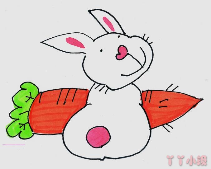 吃胡萝卜小白兔画法步骤图简单又可爱涂色