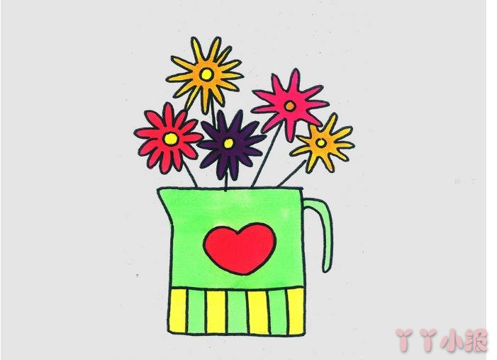 一步一步教你画小花朵盆栽简笔画涂色简单又漂亮
