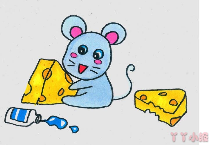 吃蛋糕小老鼠简笔画怎么画涂色简单又好画涂颜色