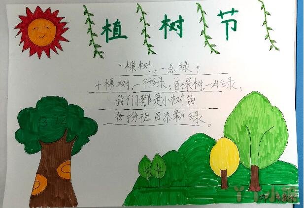 小学一年级植树节手抄报怎么画简单 植树造林 造福后代