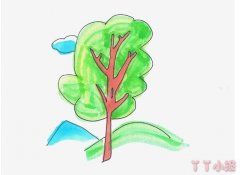 儿童画大树简笔画带步骤简单又可爱填色水彩画