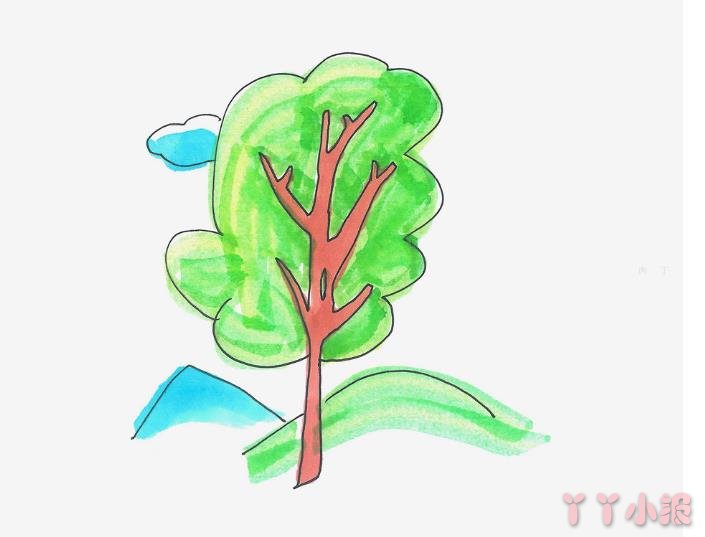 怎么画大树简笔画带步骤简单又可爱填色