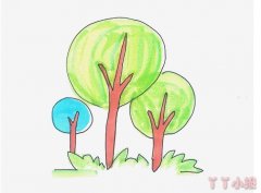 大树的画法简笔画带步骤简单又漂亮填色幼儿园水彩画