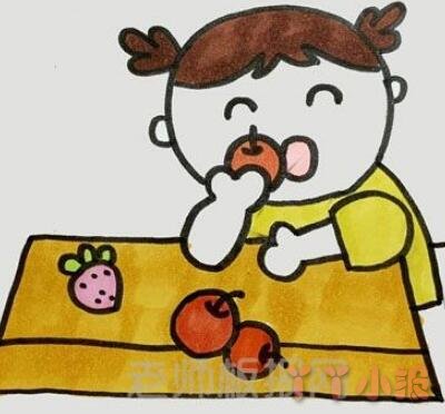 吃瓜果的人的画法步骤涂颜色 吃瓜果的人简笔画图片