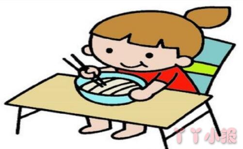 怎样画小女孩吃饭简笔画填色简单又漂亮带步骤